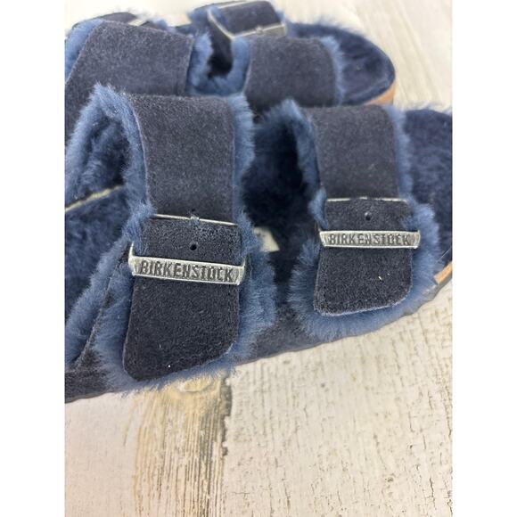 Birkenstock womens 6.5 Arizona midnight blue suede leather shearling sandals - Picture 3 of 8